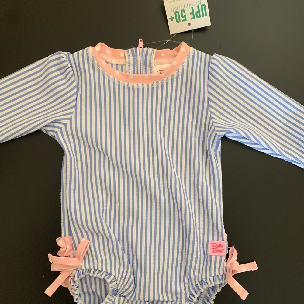 Ruffle Butts baby girl striped swimsuit